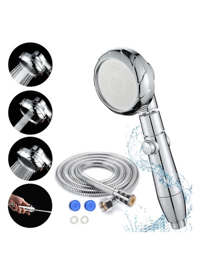 Buy Shower Head, High Pressure Hand Held Showerhead, 360 Degree Rotating Water Saving Heads and Hose 2m Set with Pause Switch Adjustable Universal 3 Mode in UAE