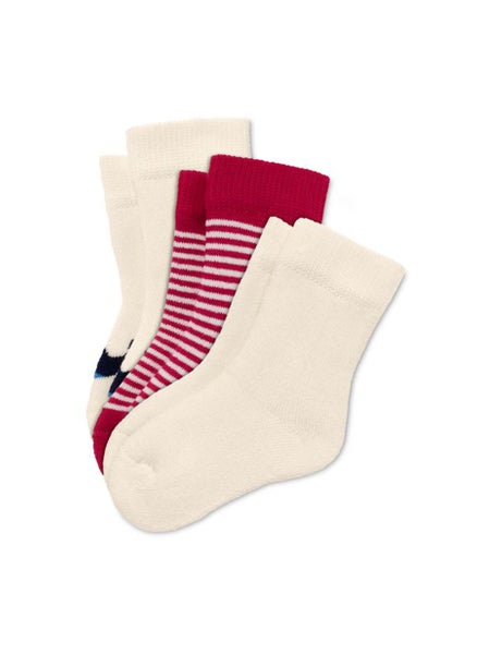 Buy Toddlers Boy 3 Pair Stripe Socks, Red/White Combo in UAE