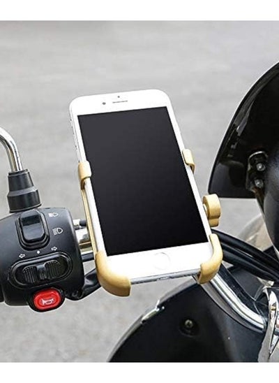 Buy A mobile holder mounted on the steering handle for motorcycles, bicycles, and mountain cars, suitable for most phones - gold in Egypt