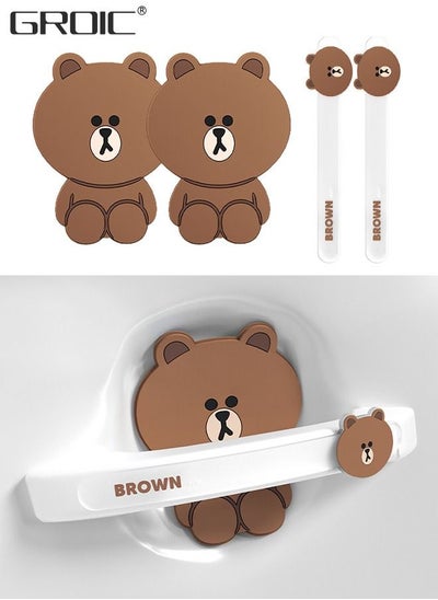 اشتري 4PCS Car Handle Cup Protector,Cartoon Bear Door Bowl Paint Scratch Protective Film,Car Door Handle Door Bowl Protection Guards Trim Stickers,Automobile Decoration في الامارات