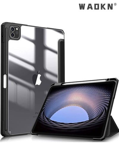 Buy Protective Case Cover For Apple iPad Pro 11 inch (2022/2021/2020/2018) Generation with Pencil Holder, [Support Apple Pencil Charging and Touch ID], Clear Transparent Case with Auto Wake/Sleep,Black in UAE