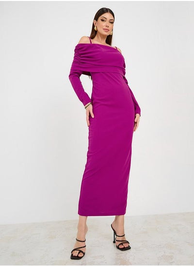 اشتري Fold Over Off Shoulder Sheath Maxi Dress في السعودية