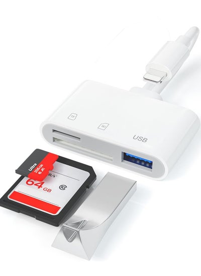 Buy SD Card Reader for iPhone, Lightning to SD Card Reader, 3-in-1 SD Card Reader for SD Card/Micro SD Digital Camera Adapter Compatible with iPhone, Plug and Play SD Card Reader in Saudi Arabia