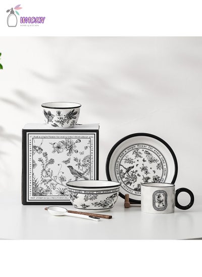 Buy Pinellia Flower Ceramic Tableware Gift Box Set For One People, Including 1 Bowl 1 Bowl 1 Plate 1 Cup 1 Spoon 1 Chopsticks in Saudi Arabia