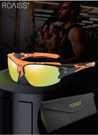 Buy Polarized Sports Sunglasses for Men Women UV400 Protection Cycling Glasses Windproof Goggles for Baseball Running Fishing Golf Orange in UAE