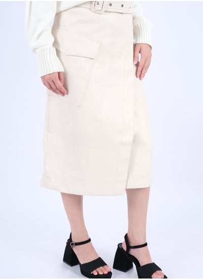 Buy Women’s Double Pockets Belted Skirt in Cloud Cream in UAE