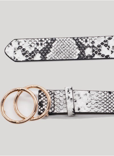 Buy Animal Print Buckle Belt-White in UAE