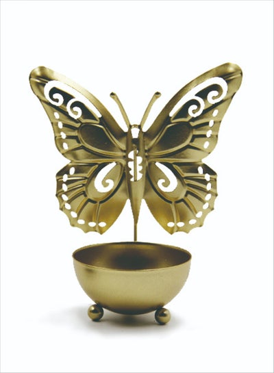 Buy 1-Piece Creative Iron Candle Holder Metal Butterfly Candle Holder Home Decoration Crafts Ornament Gold 12x11cm in Saudi Arabia