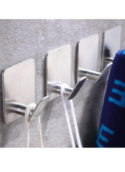 Buy Adhesive Wall Hook, 4Pcs No Drill Traceless Waterproof Rustproof Bathroom Hooks, Stainless Steel Adhesive Towel Hooks for Bathroom, Kitchen, Cabinet, Office, Coat Robe, Towel (Silver) in Saudi Arabia