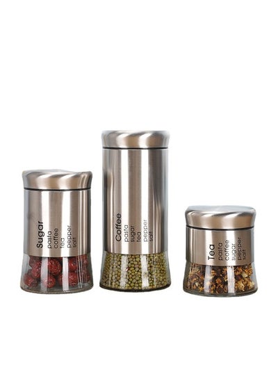 Buy Glass and Metal Spice Jars Containers Set 3 Pieces Different Sizes in Egypt