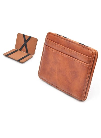 اشتري Magic Money Clip and Cards Holder Wallet for Men and Women, Slim Minimalist Leather ID Card Credit Card and Cash Holder (Brown) في الامارات