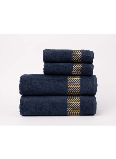 Buy 4 Piece Bathroom Towel Set - ARROW JACQUARD - 500 GSM - 100% Cotton Terry - Jacquard Border- 2 Bath Towel 70X140 cm & 2 Hand Towel 50x90 cm- Luxury Touch - Extra Absorbent-Blue in UAE