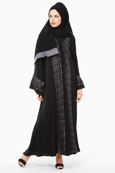 Buy Embroidered Casual Abaya Black in UAE