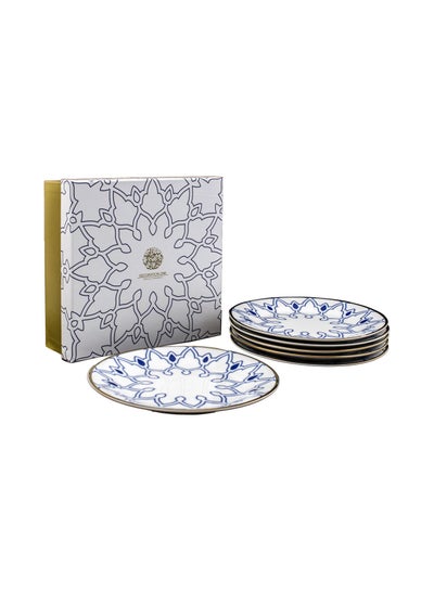 Buy 6-Piece Dessert Plate Gift Box Set White/Blue 7.5inch in UAE