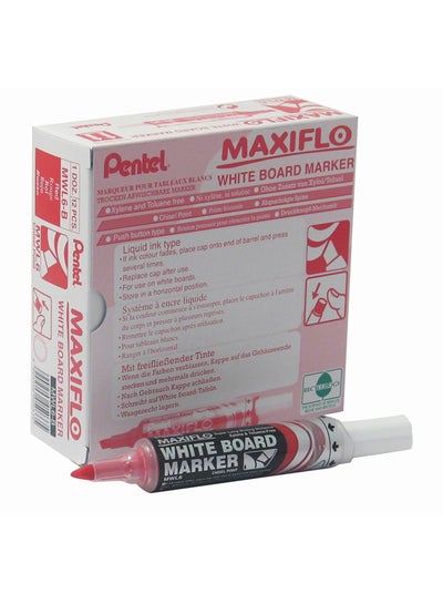 Buy 12-Piece Maxiflo Chisel Tip White Board Marker Red in Saudi Arabia