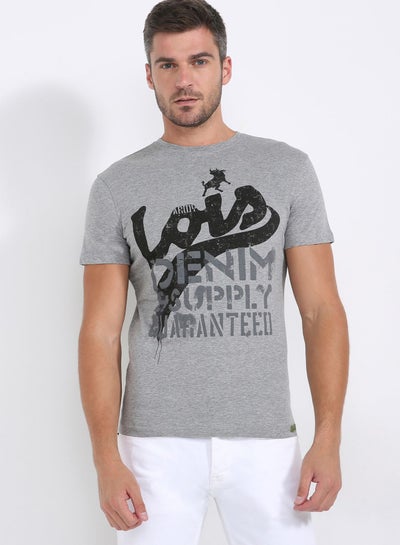 Buy Printed Round Neck T-Shirt 340 Grey in UAE