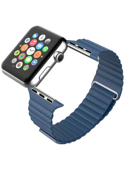 Buy Sweatproof Magnetic Leather Wrist Loop Strap For Apple Watch 42mm Midnight Blue in UAE