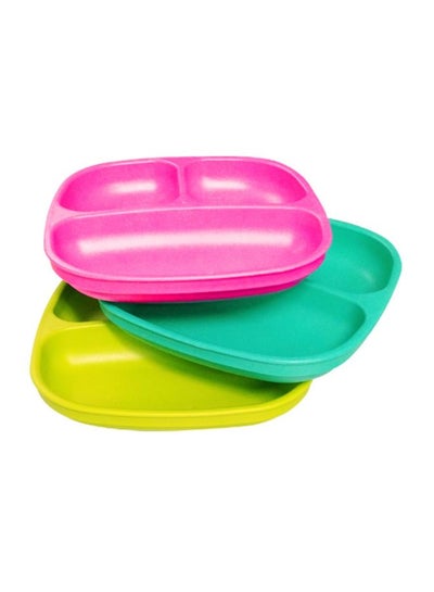 Buy 3-Pack Divided Plate Set Pink/Aqua/Green in UAE