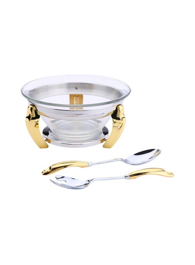 Buy Lu Salad Bowl Server With Spoons Gold/Silver 30cm in UAE