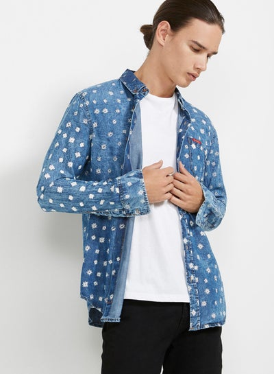 Buy Button Down  Printed Shirt Blue in UAE