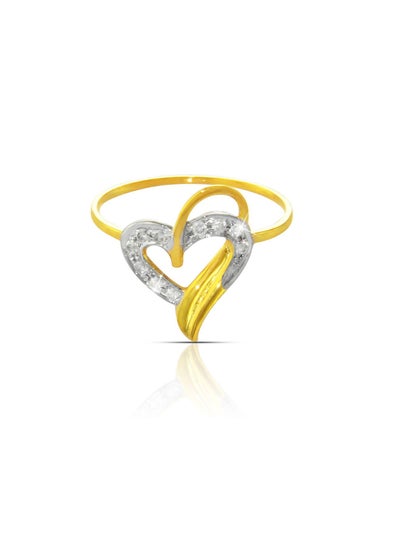 Buy 18K Solid Yellow Gold 0.12Ct Genuine Diamonds Overlapped Heart Ring in UAE