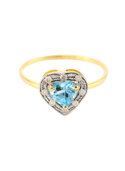 Buy 18K Solid Gold 0.6Ct Genuine Heart Cut Swiss Blue Topaz 0.08Ct Genuine Diamonds Ring in UAE