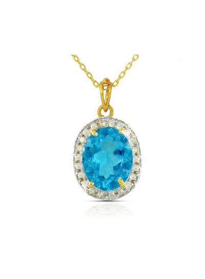 Buy 18k Gold 10mm Genuine Oval Cut Swiss Blue Topaz 0.12Ct Genuine Diamonds Necklace in UAE