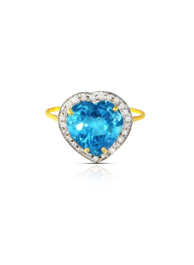 Buy 18k Gold 10mm Genuine Heart Cut Swiss Blue Topaz 0.14Ct Genuine Diamonds Ring in UAE