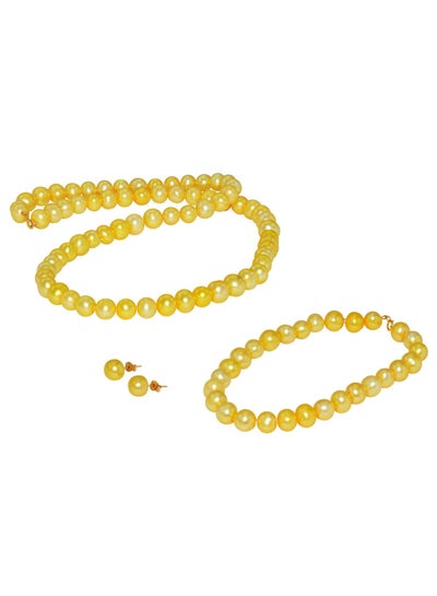 Buy 10k Gold 6-7mm Golden Pearl Strand Jewellery Set in UAE