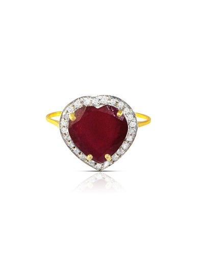 Buy 18k Gold 10mm Genuine Heart Cut Ruby 0.14Ct Genuine Diamonds Ring in UAE