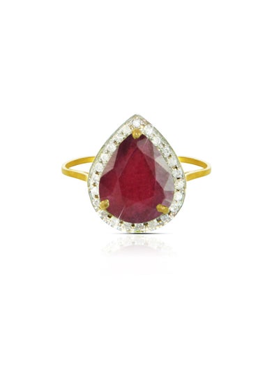 Buy 18k Gold 10mm Genuine Drop Cut Ruby 0.12Ct Genuine Diamonds Ring in UAE