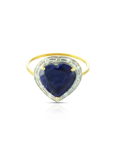 Buy 18k Gold 10mm Genuine Heart Cut Midnight Blue Sapphire 0.13Ct Genuine Diamonds Ring in UAE