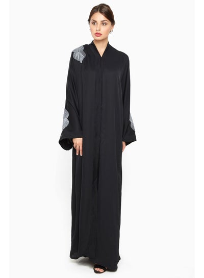 اشتري Simple Abaya With Open-Shell Print Detailing أسود في الامارات