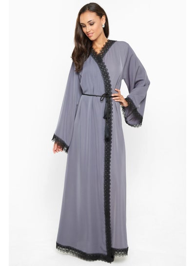 Buy Wrap Style Abaya Pale Grey in UAE