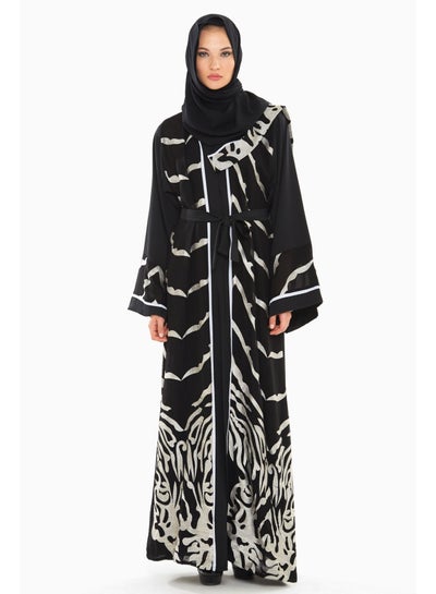 Buy Self Embroidered Abaya Black/White in UAE