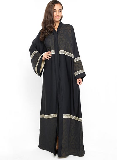 Buy Border printed Abaya Black in UAE