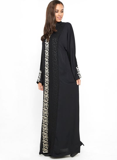 Buy Floral Embroidery Abaya Black in UAE