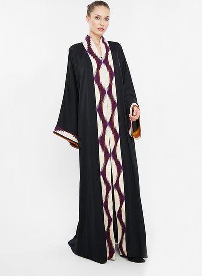 Buy Abaya With Stripe Aztec Prints By The Closing And Sleeves Black in UAE