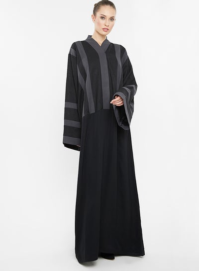 Buy Striped Embroidery Detailing Abaya Black in UAE