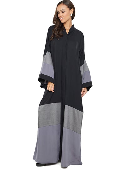 Buy Gorgeous Abaya With Satin Wide Stripe Detail By The Sleeves And Ends Black in UAE