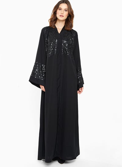 اشتري Rich Abaya With Embellished Sequin Detailing أسود في الامارات