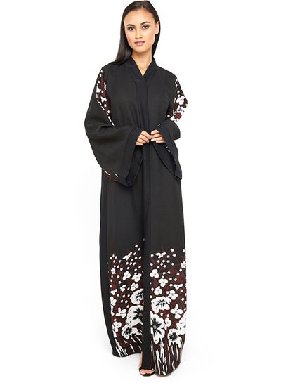 Buy Serene Floral Print Abaya Black in UAE