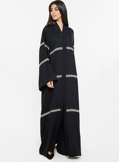 Buy Aztec Stripe Printed Abaya Black in UAE