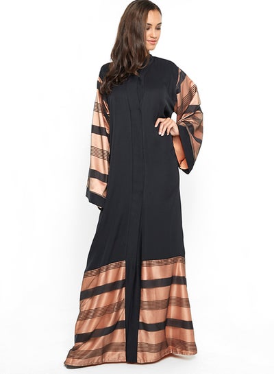 Buy Gorgeous Abaya With Net Stripe Detail By The Sleeves And Ends Black in UAE