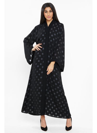 Buy Polka Dot Detailing abaya Black in UAE