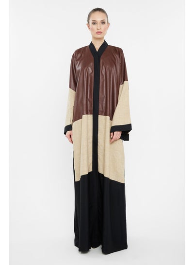 Buy Casual Duo-Colored Abaya With Cross Cut Detail Brown/Cream in UAE