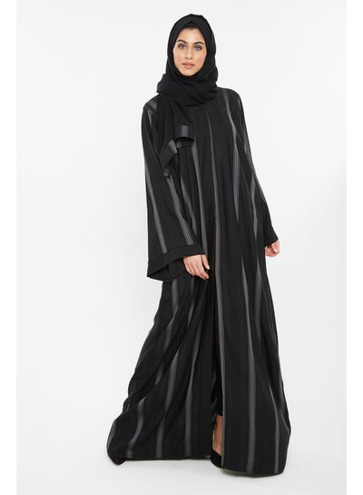 Buy Lined Stripe Abaya Black in UAE