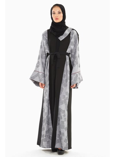 Buy Self Embroidered Abaya Black/Grey in UAE