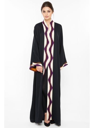 Buy Casual Aztec Printed Abaya The Closing And Sleeves Black in UAE