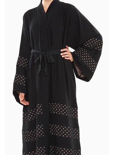 Buy Double Tone Laser Cut Abaya Black in UAE